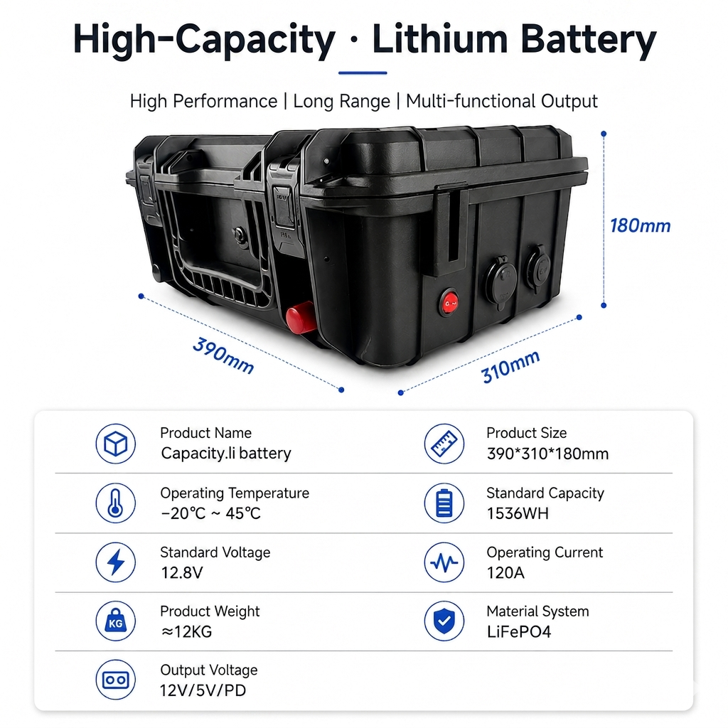 12V 100Ah LiFePO4 Battery Pack - Waterproof Suitcase Style with Built-in BMS for RV