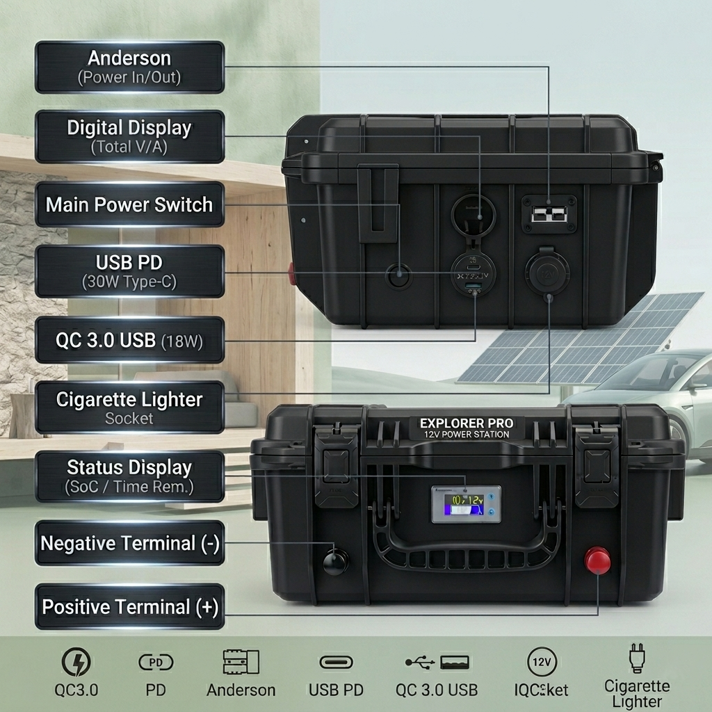 12V 100Ah LiFePO4 Battery Pack - Waterproof Suitcase Style with Built-in BMS for RV
