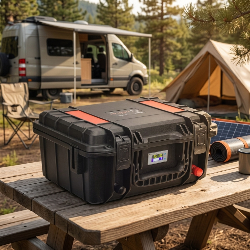 12V 100Ah LiFePO4 Battery Pack - Waterproof Suitcase Style with Built-in BMS for RV