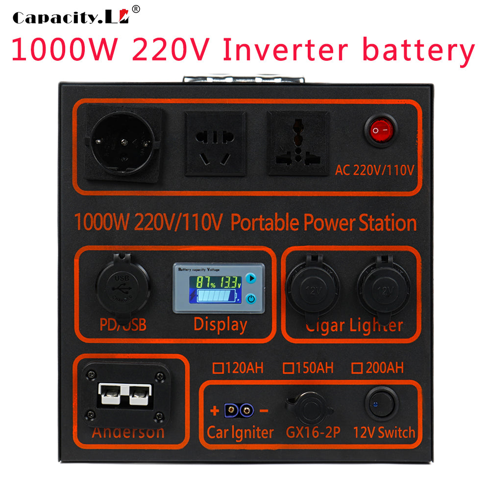 12V 120Ah 150ah 200AH Lifepo4 Battery Portable Rechargeable Battery Power Bank output power 1000W  220V110V Outdoor RV Marine Motor Solar