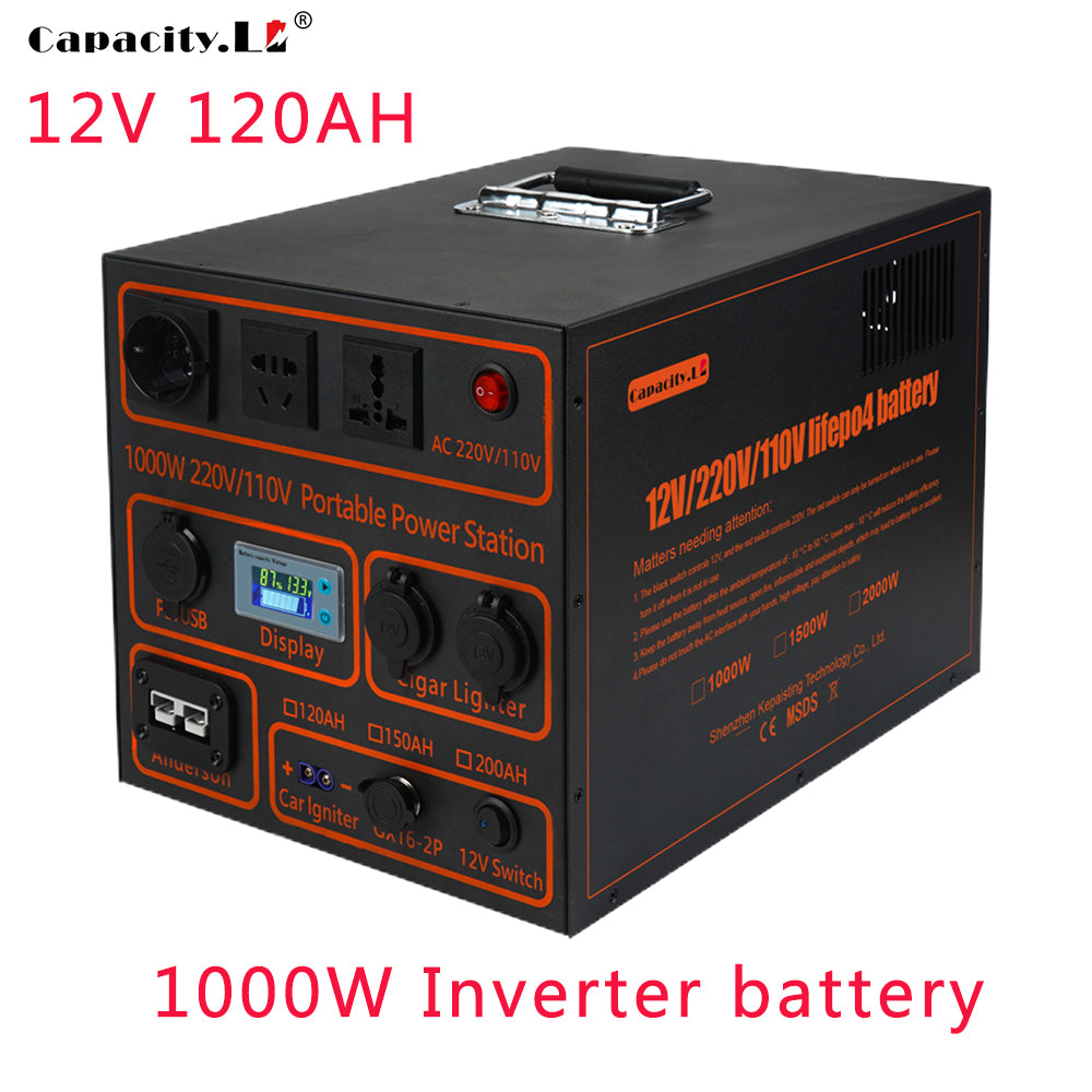 12V 120Ah 150ah 200AH Lifepo4 Battery Portable Rechargeable Battery Power Bank output power 1000W  220V110V Outdoor RV Marine Motor Solar