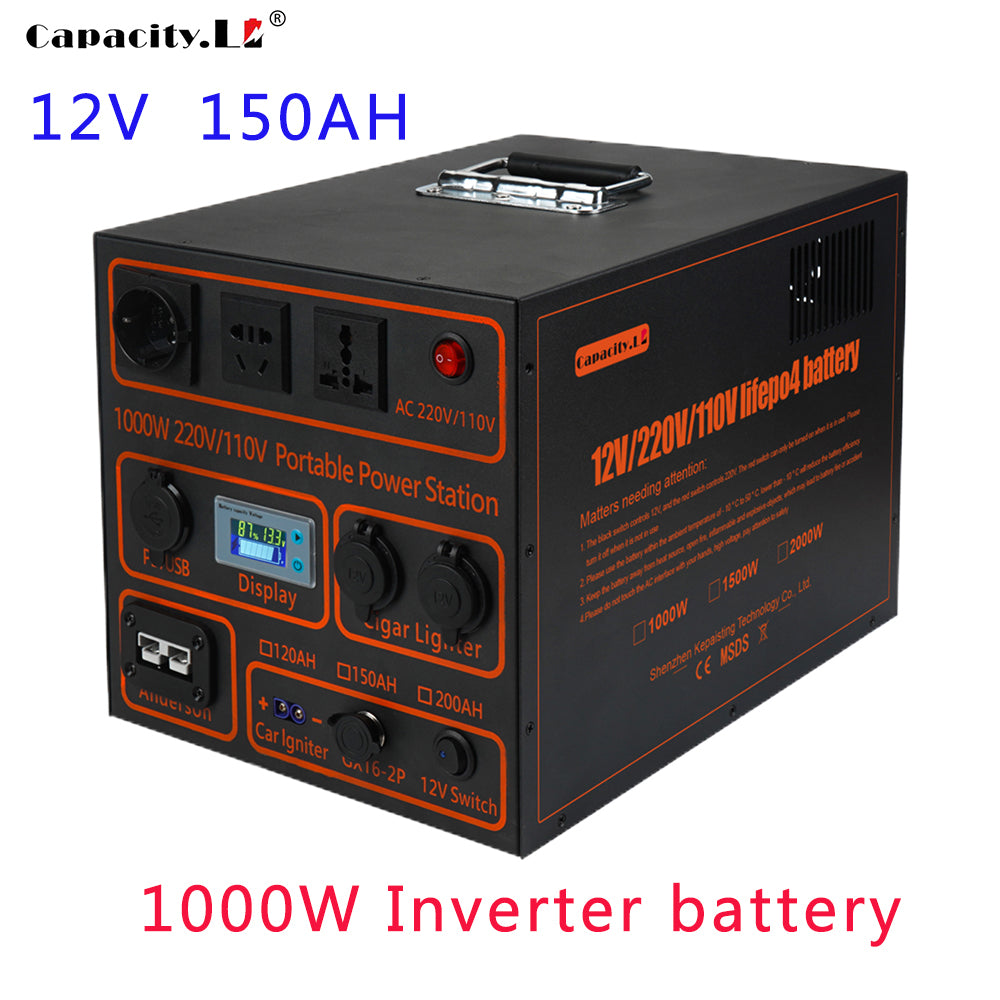 12V 120Ah 150ah 200AH Lifepo4 Battery Portable Rechargeable Battery Power Bank output power 1000W  220V110V Outdoor RV Marine Motor Solar