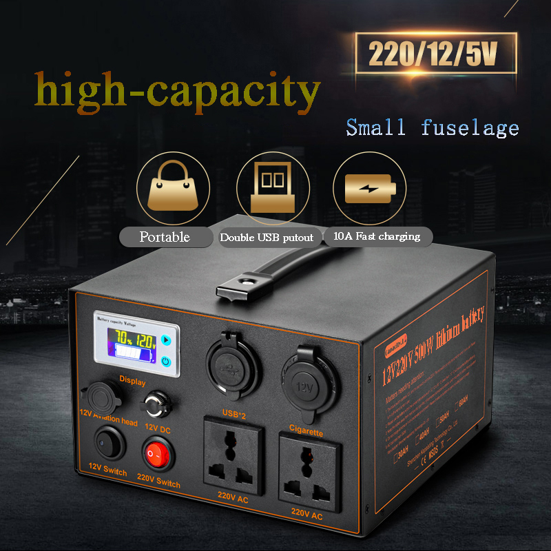 60AH 220V 500W Portable lithium battery Power Station Pure Sine Wave Socket Rechargeable Lithium Battery Pack for Camping Backup Power Supply