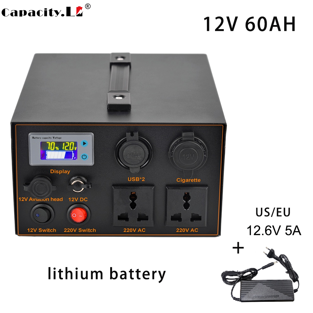 60AH 220V 500W Portable lithium battery Power Station Pure Sine Wave Socket Rechargeable Lithium Battery Pack for Camping Backup Power Supply