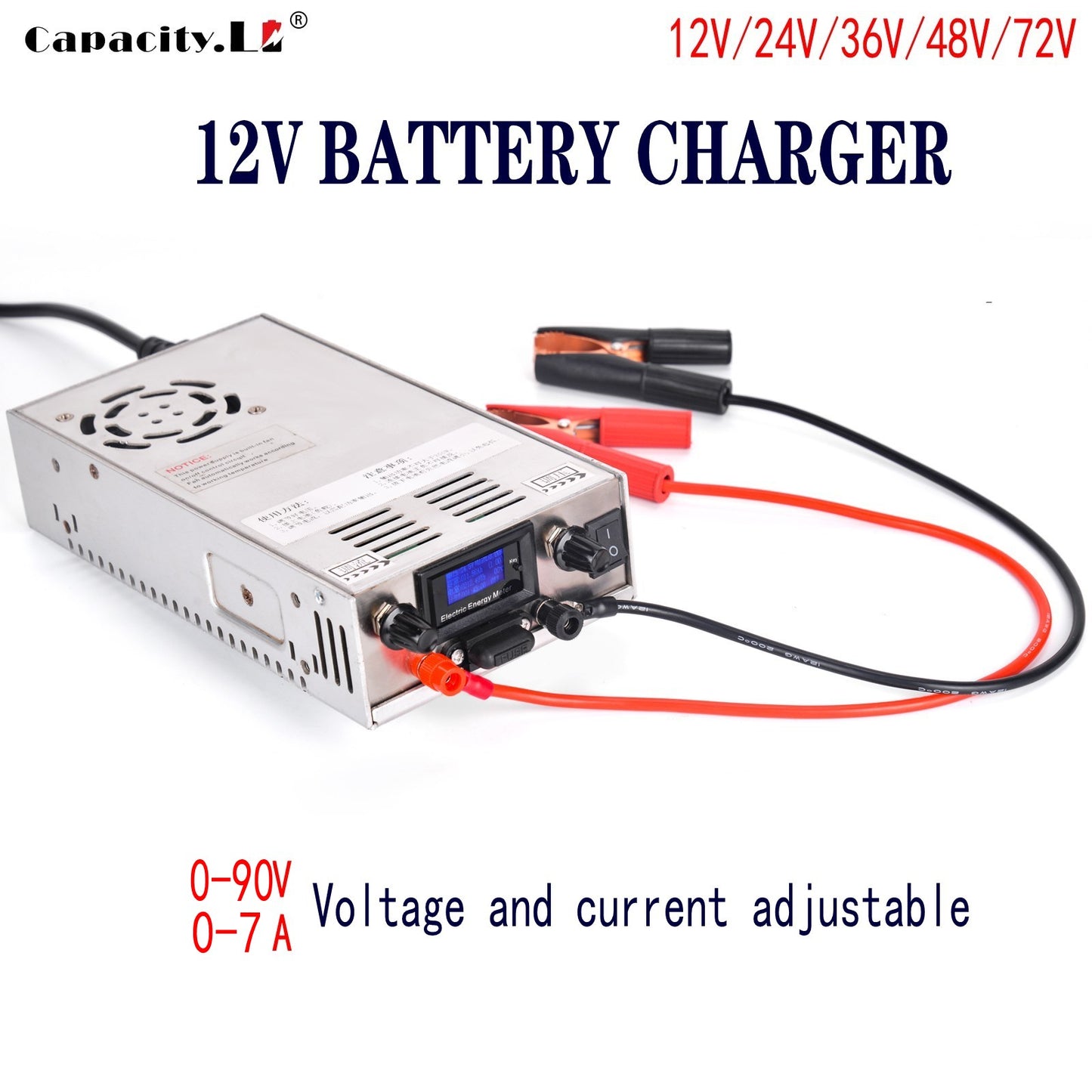 12V 24V 36V 48V Lifepo4 Charger 12V 72V 84V Lithium Battery Charger 0-90V 7A Adjustable Voltage and Current Battery Adapter