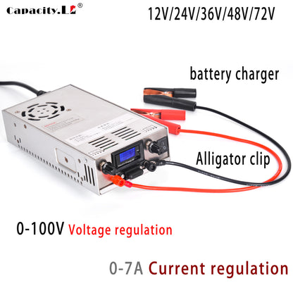 12V 24V 36V 48V Lifepo4 Charger 12V 72V 84V Lithium Battery Charger 0-90V 7A Adjustable Voltage and Current Battery Adapter