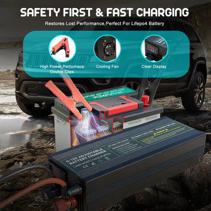12V 60A 85A Smart Fast High Power Battery Charger with Input Voltage 100V-240V for Large Capacity Lifepo4 Lithium Battery