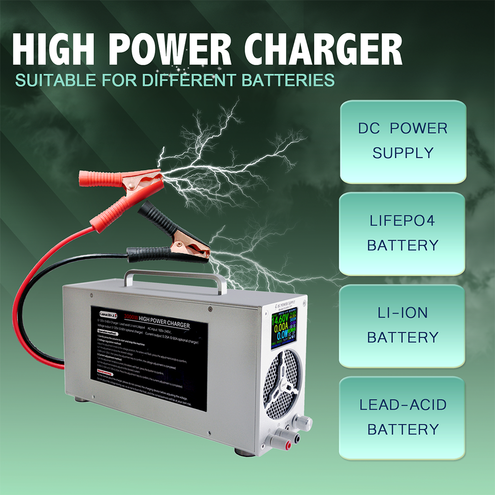 Lithium/Lifepo4/Lead-acid Battery Universal Charger 60V/120V Adjustable Voltage Can Charge Any Equipment on Automobiles Ships