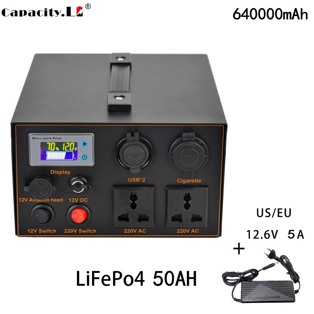 60AH 220V 500W Portable lithium battery Power Station Pure Sine Wave Socket Rechargeable Lithium Battery Pack for Camping Backup Power Supply