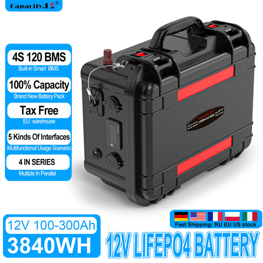 12V 100Ah lithium iron phosphate LiFePo4 battery pack without Bluetooth 100Ah with BMS rechargeable waterproof marine RV outdoor backup solar inverter power supply