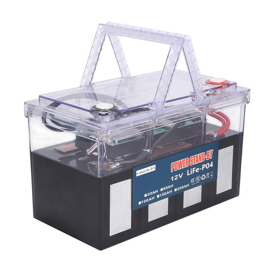 12V 100Ah Larger Capacity LiFePO4 Battery Portable IP67 Waterproof Transparent Optical Plastic Box Battery With BMS for Outdoor